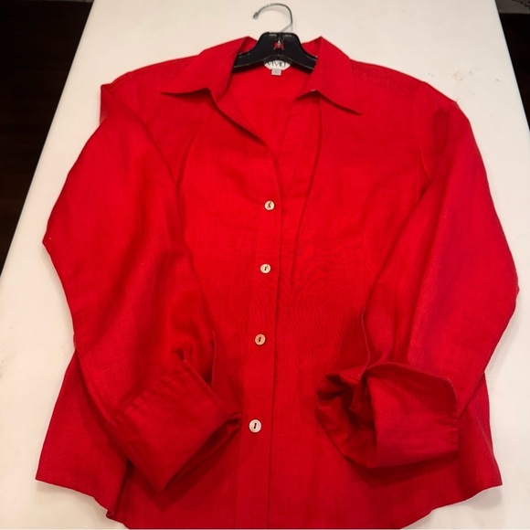 VIVID LINEN Women’s Red button Down Shirt Long Sleeves Size Large - Picture 7 of 8